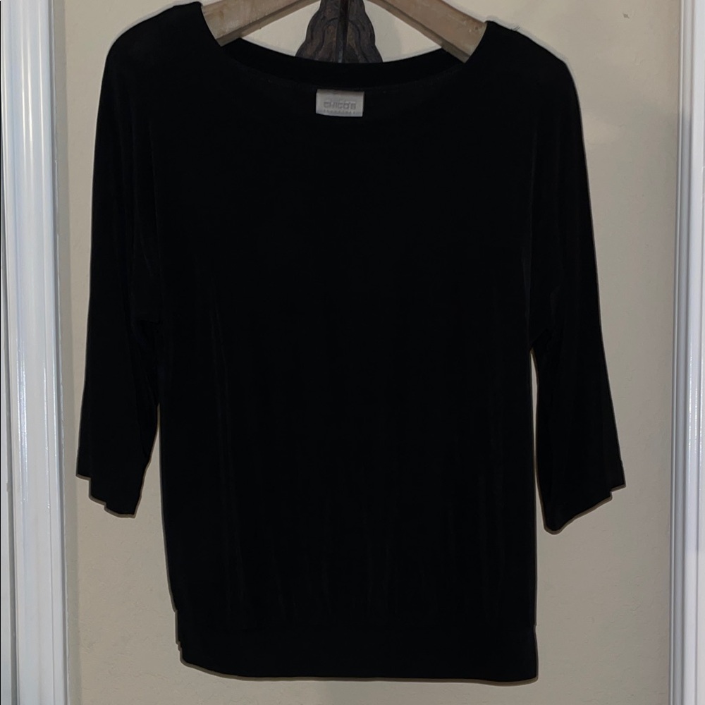 Chico's Travelers Classic Black Top with 3/4 Sleeves